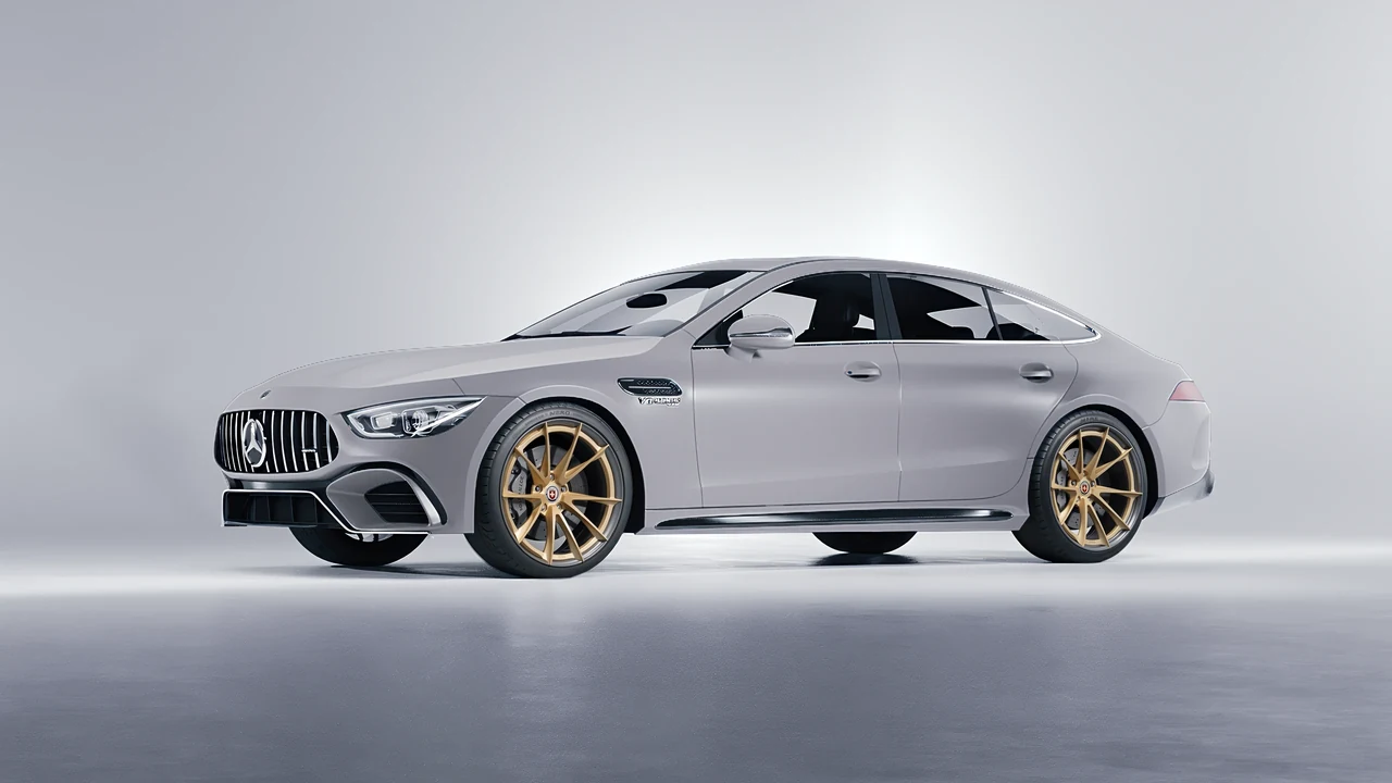 Mercedes-Benz AMG GT 63 2023 on HRE Performance Wheels S204H forged wheels, front three-quarter view
