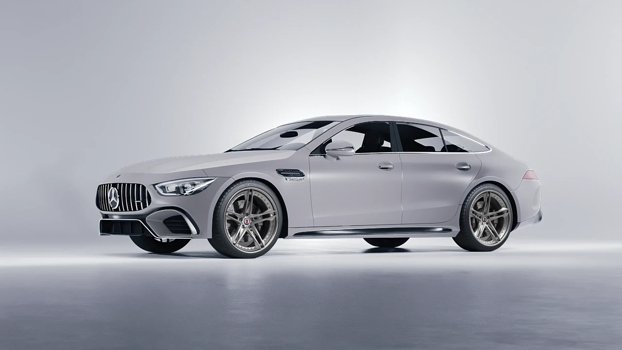Mercedes-Benz AMG GT 63 2023 on HRE Performance Wheels S207 forged wheels, front three-quarter view