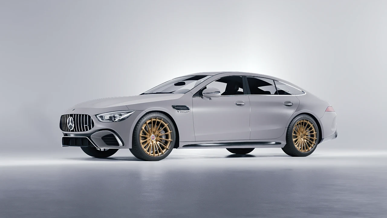 Mercedes-Benz AMG GT 63 2023 on HRE Performance Wheels S209H forged wheels, front three-quarter view