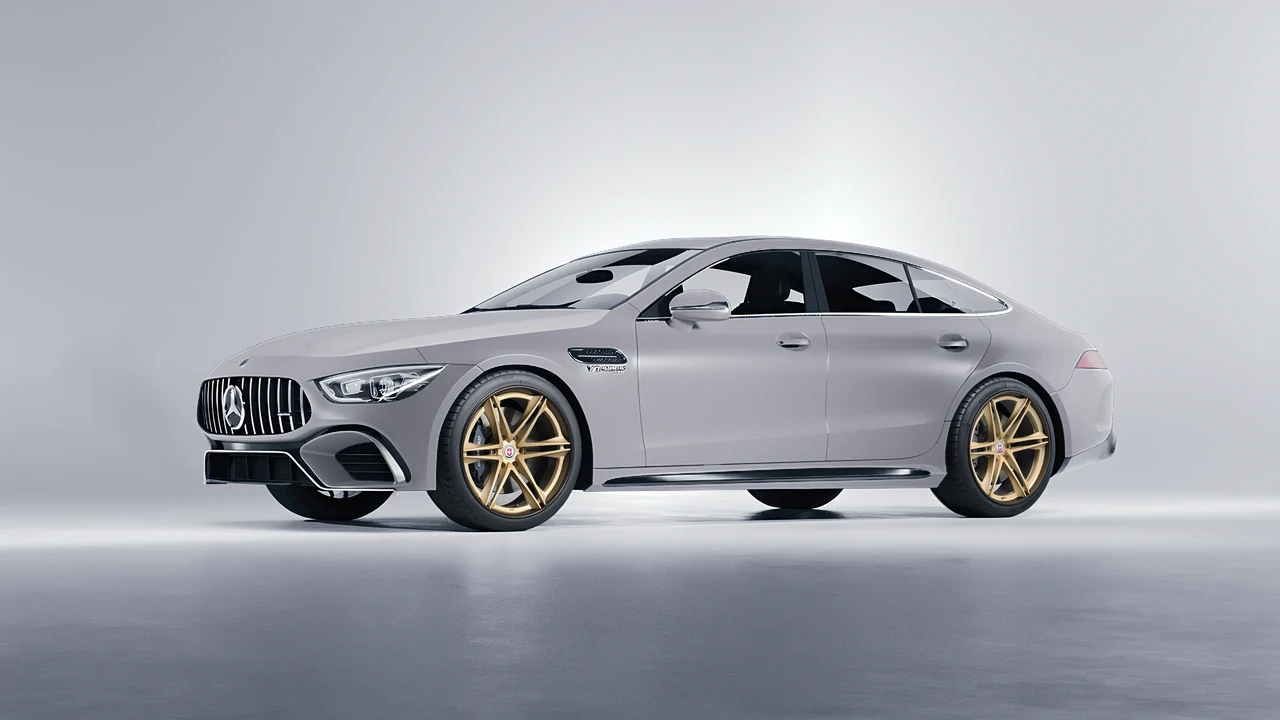 Mercedes-Benz AMG GT 63 2023 on HRE Performance Wheels S267H forged wheels, front three-quarter view