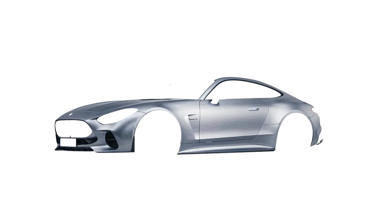 Mercedes-Benz AMG GT Coupe 2024 wrapped in Brushed Aluminum (Avery Dennison SW900-812-X), front three-quarter view
