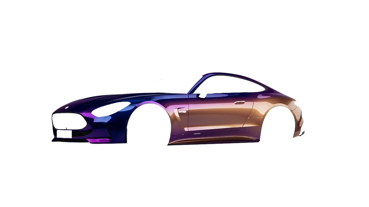 Mercedes-Benz AMG GT Coupe 2024 wrapped in Gloss Flip Deep Space (3M GP278), front three-quarter view