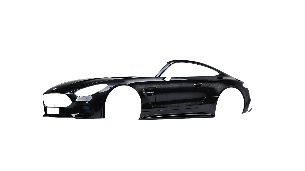 Mercedes-Benz AMG GT Coupe 2024 wrapped in Mystery Black (Avery Dennison SW900-184-M), front three-quarter view