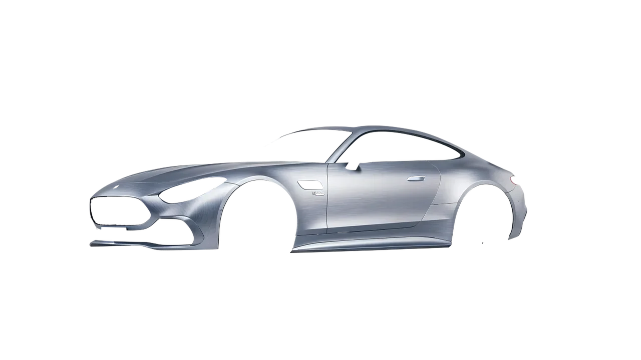 Mercedes-Benz AMG GT43 Coupe 2024 wrapped in Brushed Aluminum (Avery Dennison SW900-812-X), front three-quarter view