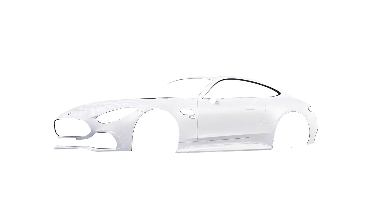 Mercedes-Benz AMG GT43 Coupe 2024 wrapped in Carbon Fiber White (Avery Dennison SW900-115-X), front three-quarter view