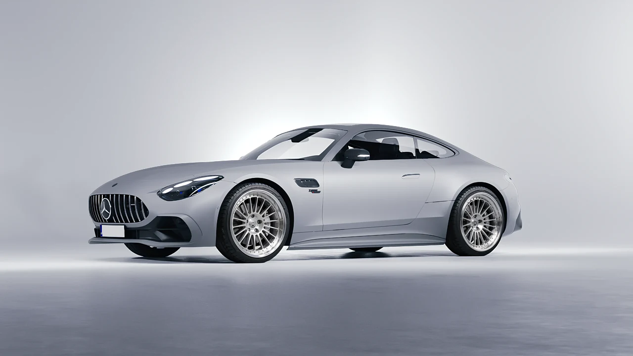 Mercedes-Benz AMG GT43 Coupe 2024 on HRE Performance Wheels 309 forged wheels, front three-quarter view