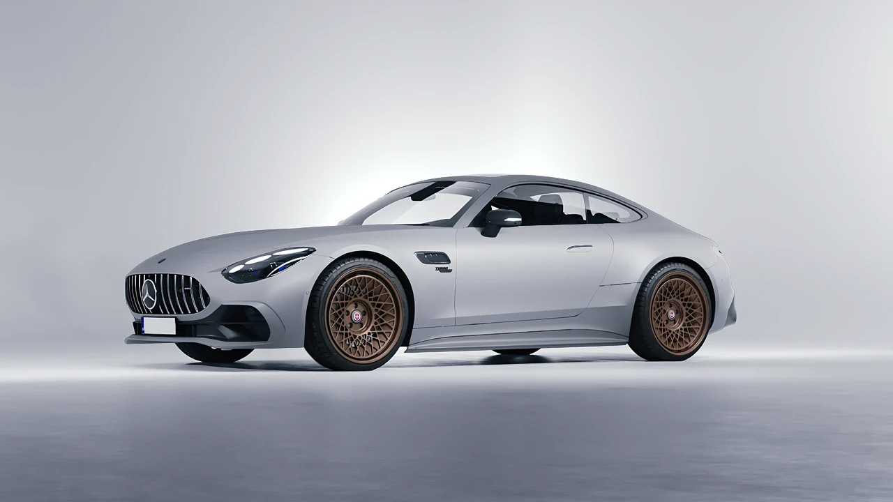 Mercedes-Benz AMG GT43 Coupe 2024 on HRE Performance Wheels 501-GTM forged wheels, front three-quarter view