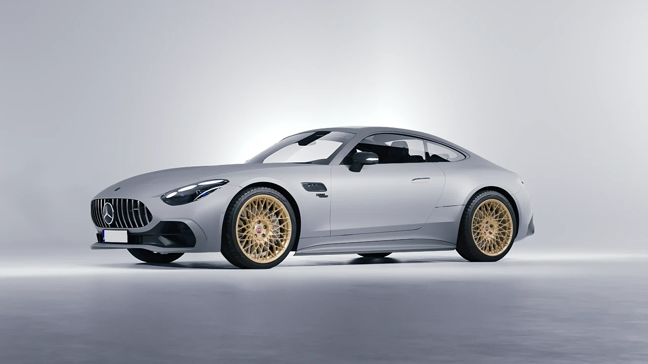 Mercedes-Benz AMG GT43 Coupe 2024 on HRE Performance Wheels 501M forged wheels, front three-quarter view