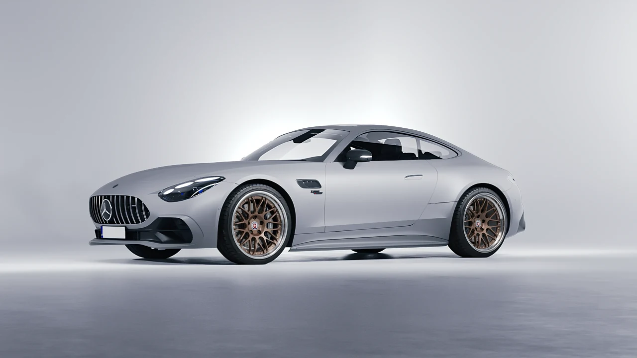 Mercedes-Benz AMG GT43 Coupe 2024 on HRE Performance Wheels C100 forged wheels, front three-quarter view