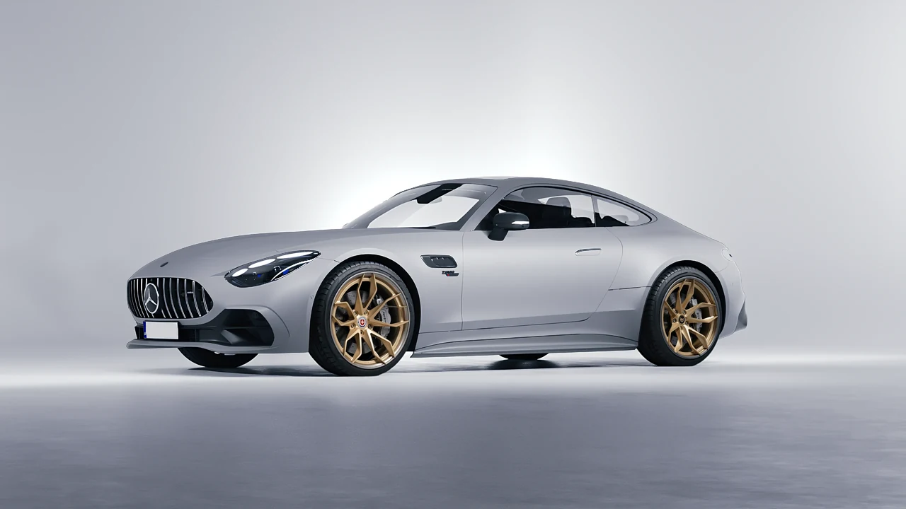 Mercedes-Benz AMG GT43 Coupe 2024 on HRE Performance Wheels S201H forged wheels, front three-quarter view