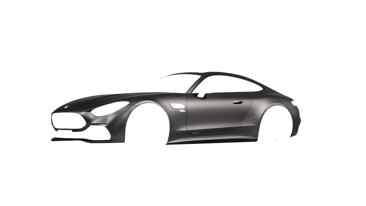 Mercedes-Benz AMG GT43 Coupe 2024 wrapped in Black Rock Grey (Avery Dennison SW900-823-M), front three-quarter view