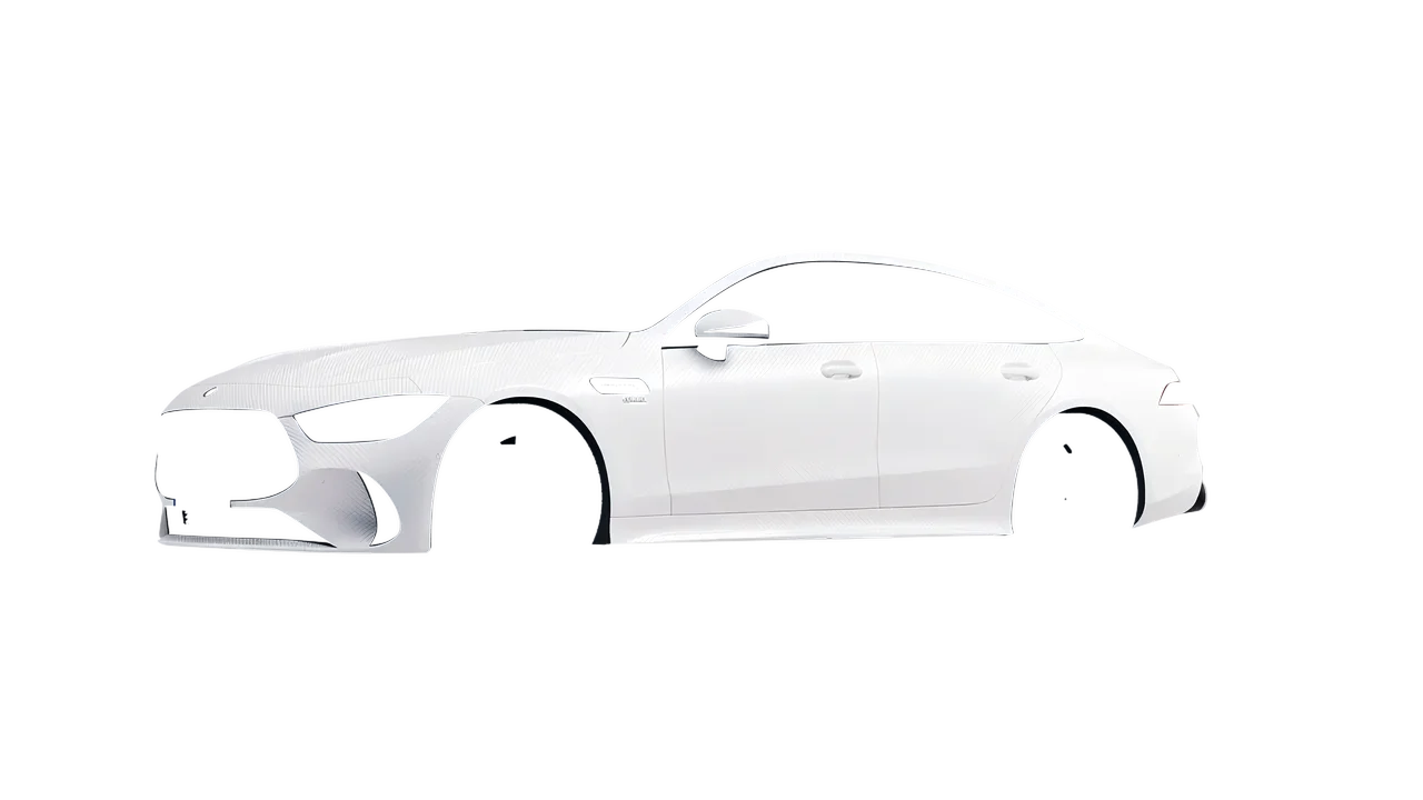 Mercedes-Benz AMG Gt53 4 Door 2023 wrapped in Carbon Fiber White (Avery Dennison SW900-115-X), front three-quarter view