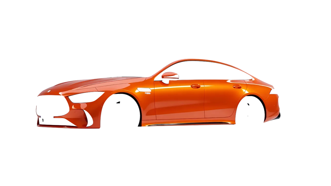 Mercedes-Benz AMG Gt53 4 Door 2023 wrapped in Fiery Orange (3M G364), front three-quarter view