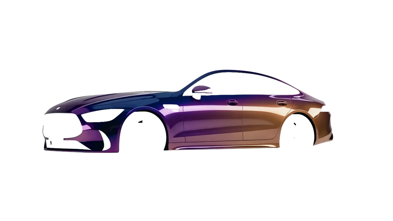 Mercedes-Benz AMG Gt53 4 Door 2023 wrapped in Gloss Flip Deep Space (3M GP278), front three-quarter view