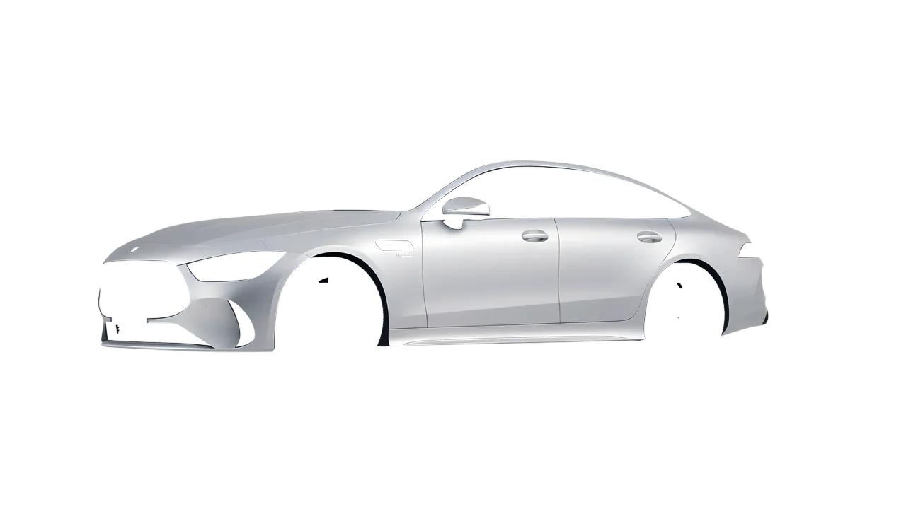 Mercedes-Benz AMG Gt53 4 Door 2023 wrapped in Matte Silver (3M M21), front three-quarter view