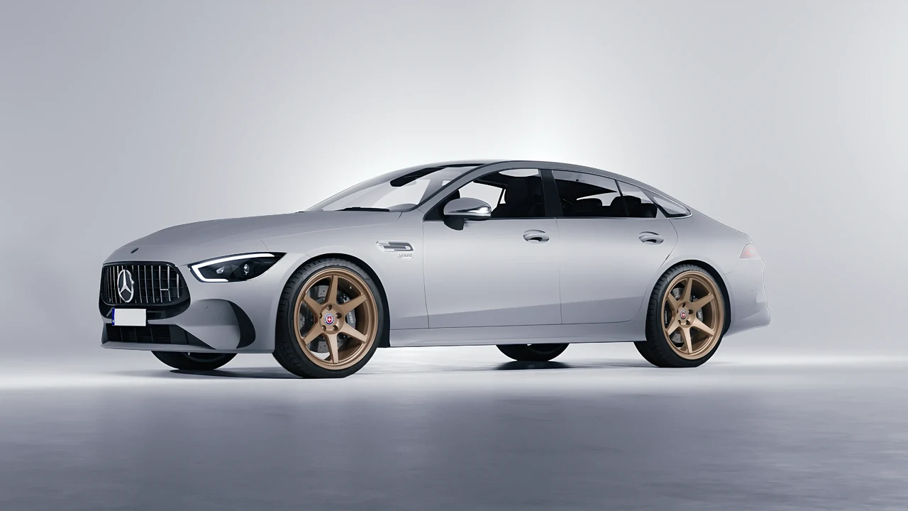 Mercedes-Benz AMG Gt53 4 Door 2023 on HRE Performance Wheels 306-GTS forged wheels, front three-quarter view