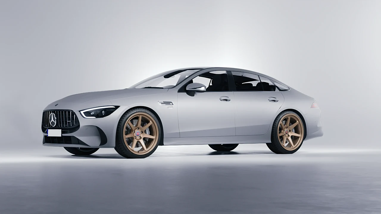 Mercedes-Benz AMG Gt53 4 Door 2023 on HRE Performance Wheels 307-GTS forged wheels, front three-quarter view
