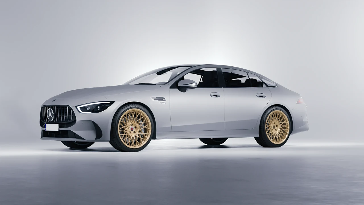 Mercedes-Benz AMG Gt53 4 Door 2023 on HRE Performance Wheels 501M forged wheels, front three-quarter view
