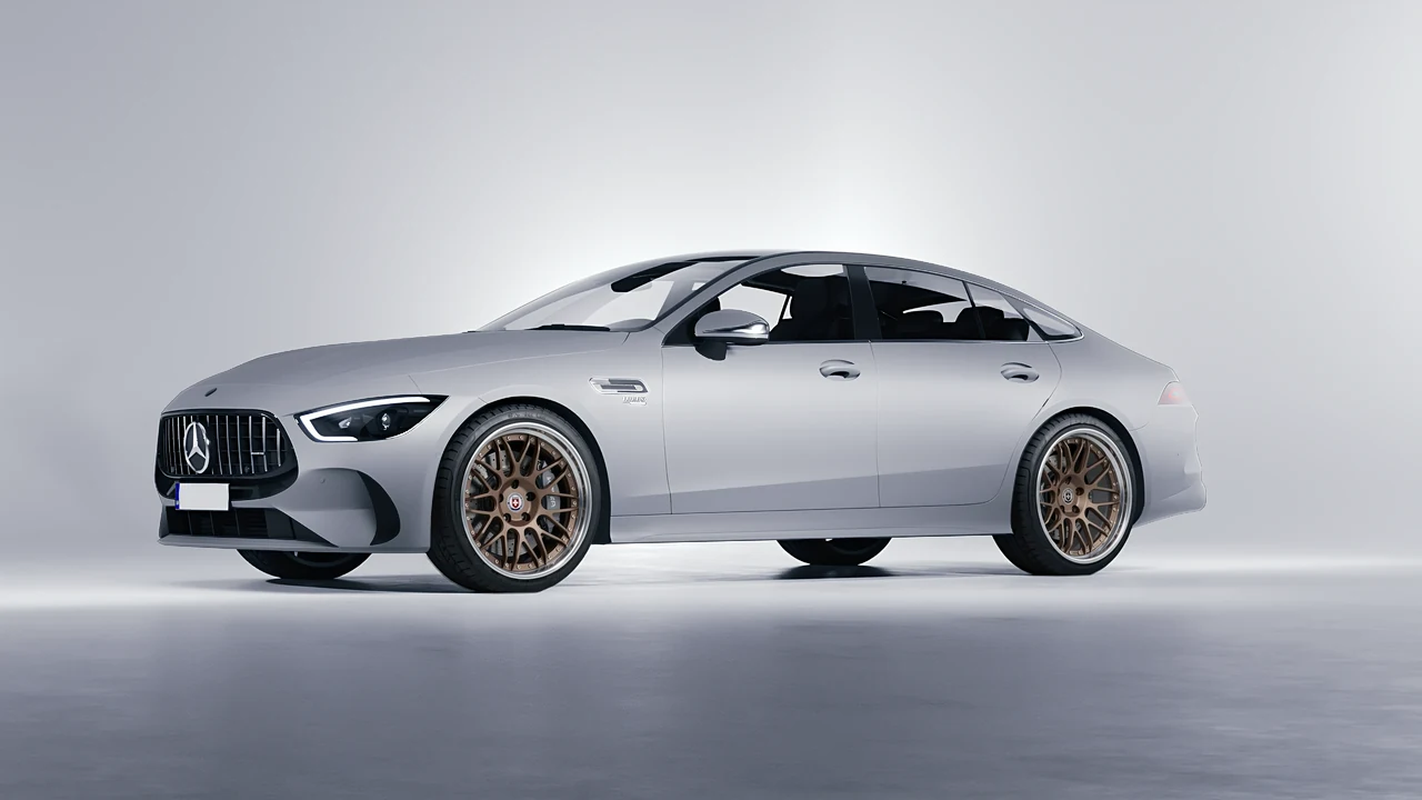 Mercedes-Benz AMG Gt53 4 Door 2023 on HRE Performance Wheels C100 forged wheels, front three-quarter view