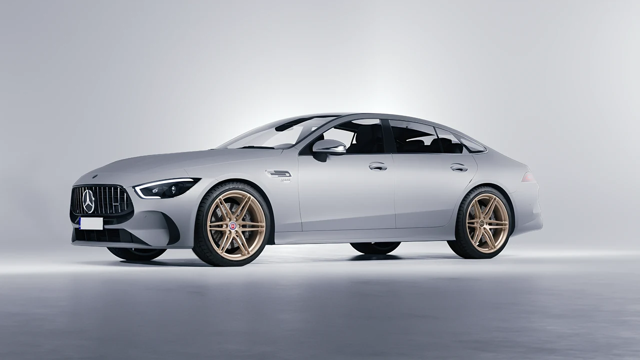 Mercedes-Benz AMG Gt53 4 Door 2023 on HRE Performance Wheels P106 forged wheels, front three-quarter view