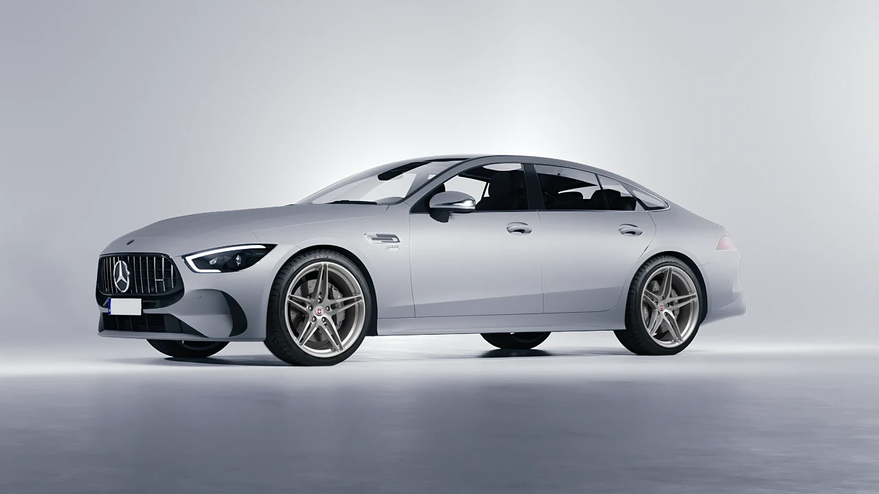 Mercedes-Benz AMG Gt53 4 Door 2023 on HRE Performance Wheels P107 forged wheels, front three-quarter view