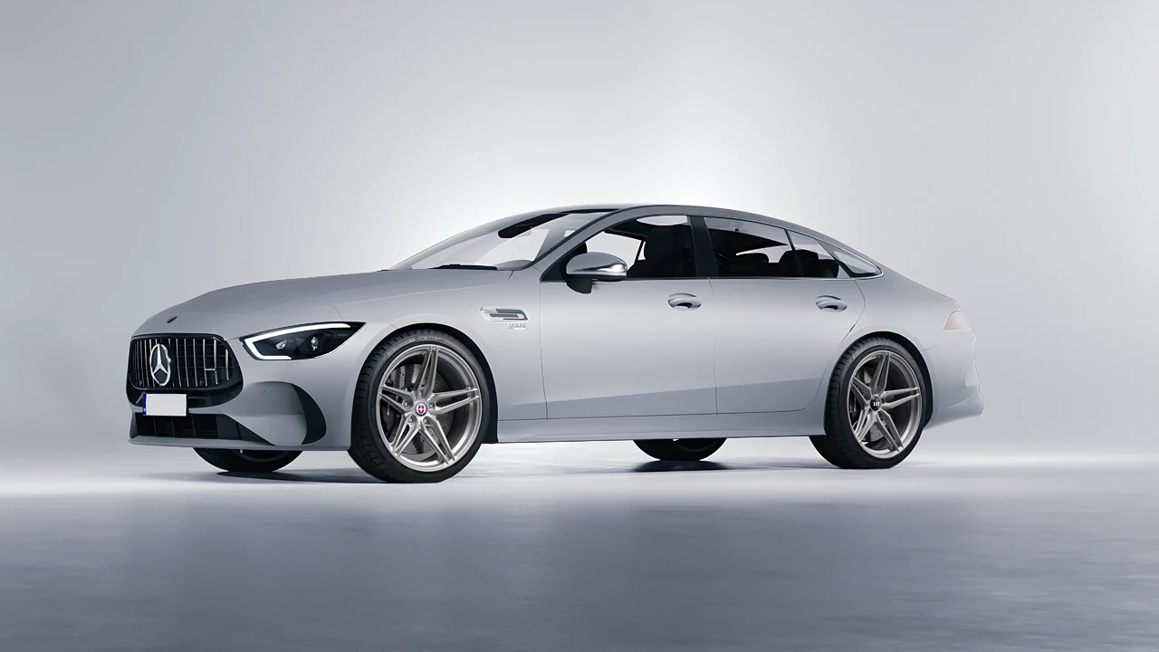 Mercedes-Benz AMG Gt53 4 Door 2023 on HRE Performance Wheels P107SC forged wheels, front three-quarter view