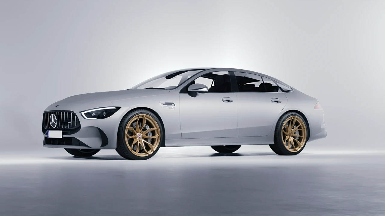 Mercedes-Benz AMG Gt53 4 Door 2023 on HRE Performance Wheels S201H forged wheels, front three-quarter view