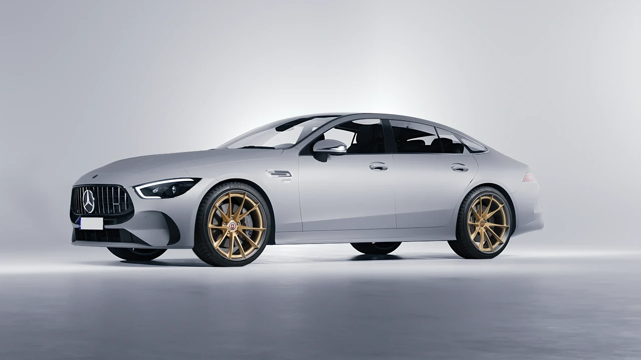 Mercedes-Benz AMG Gt53 4 Door 2023 on HRE Performance Wheels S204H forged wheels, front three-quarter view