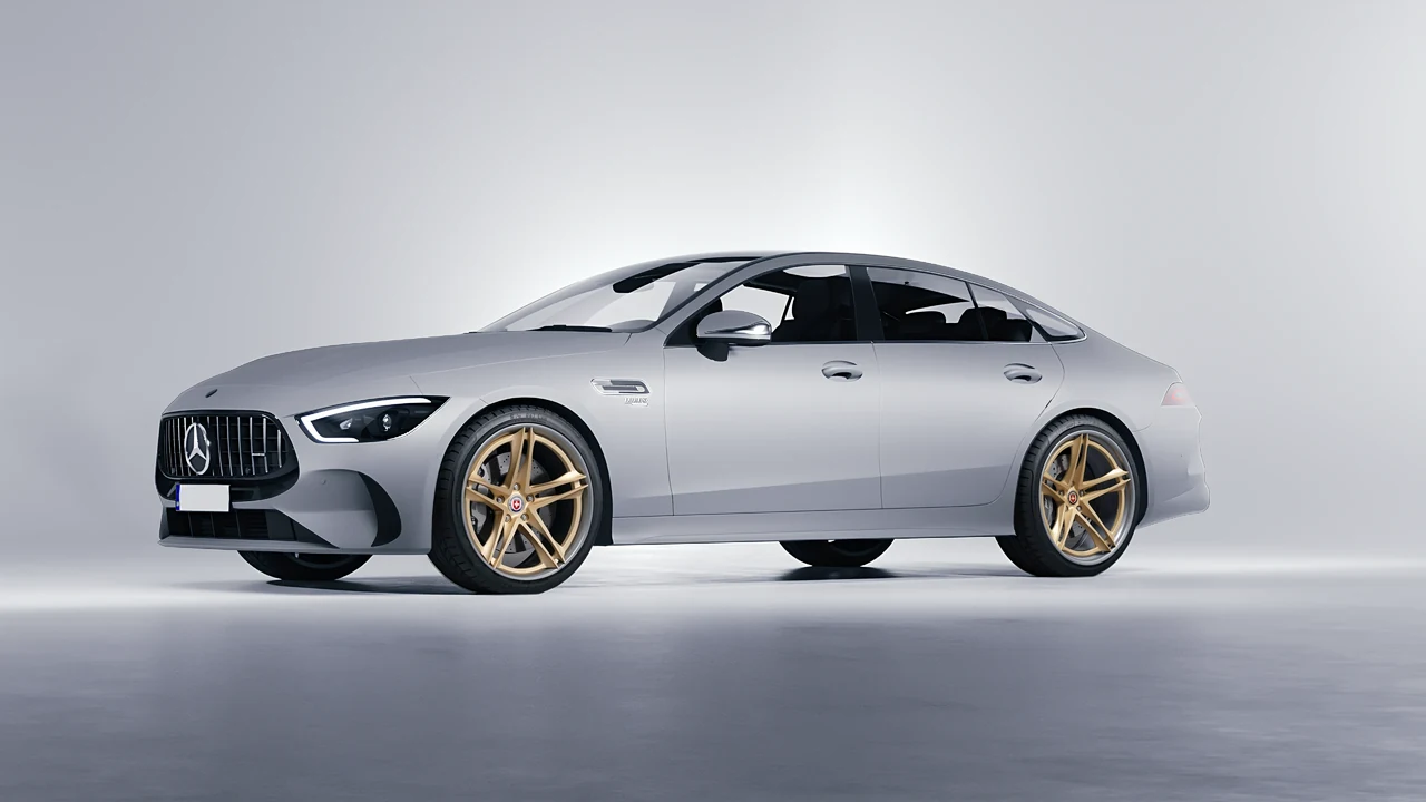Mercedes-Benz AMG Gt53 4 Door 2023 on HRE Performance Wheels S207H forged wheels, front three-quarter view