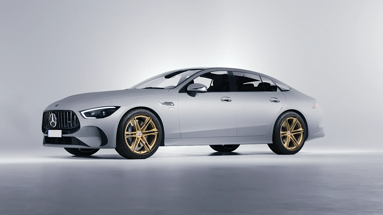 Mercedes-Benz AMG Gt53 4 Door 2023 on HRE Performance Wheels S267H forged wheels, front three-quarter view