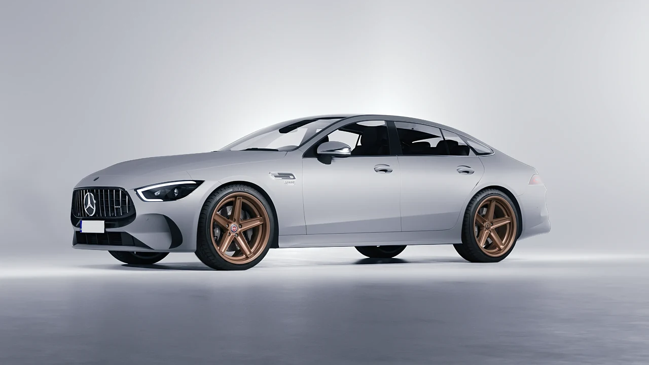 Mercedes-Benz AMG Gt53 4 Door 2023 on HRE Performance Wheels Tusk forged wheels, front three-quarter view