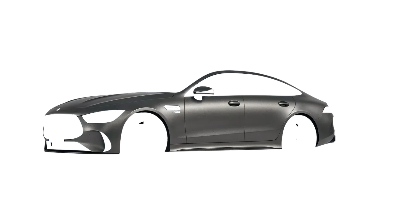 Mercedes-Benz AMG Gt53 4 Door 2023 wrapped in Black Rock Grey (Avery Dennison SW900-823-M), front three-quarter view