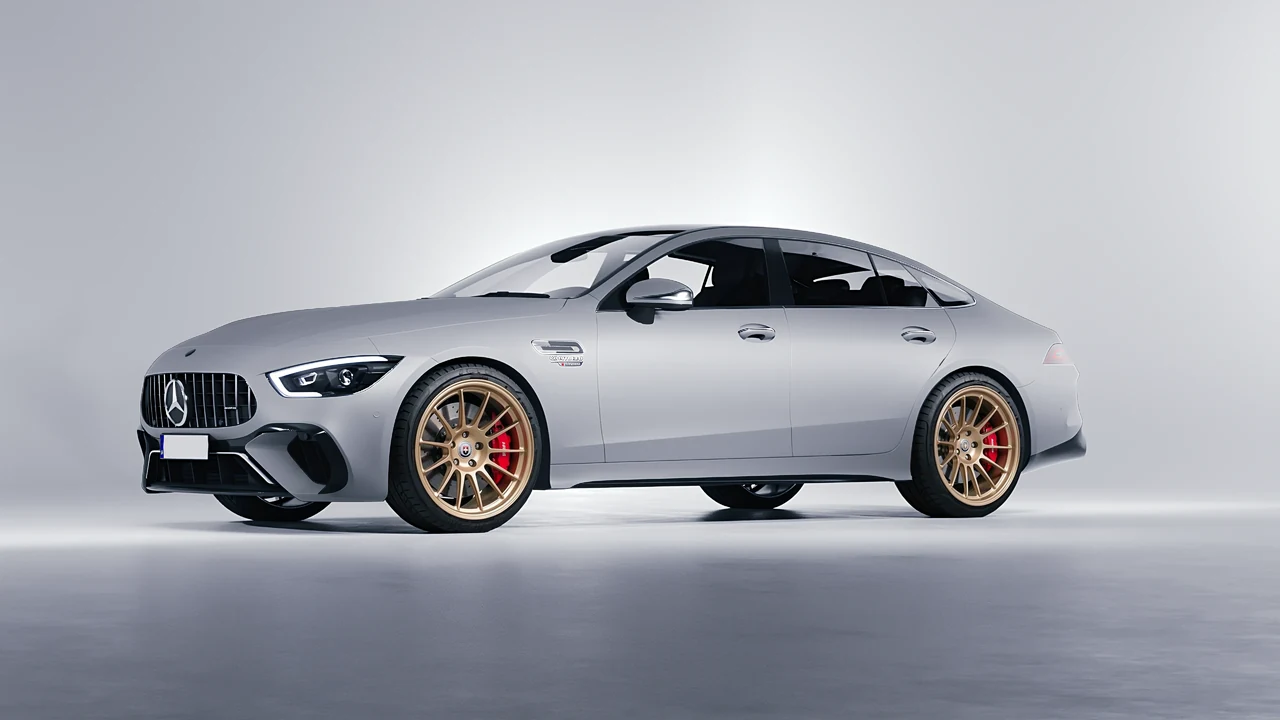 Mercedes-Benz AMG Gt63 S E Performance 4 Door 2023 on HRE Performance Wheels 313-GTS forged wheels, front three-quarter view