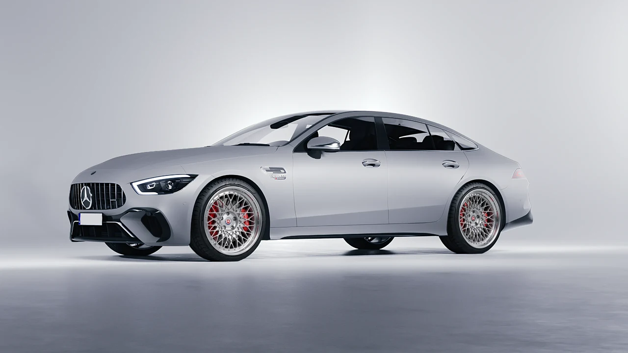 Mercedes-Benz AMG Gt63 S E Performance 4 Door 2023 on HRE Performance Wheels 501 forged wheels, front three-quarter view