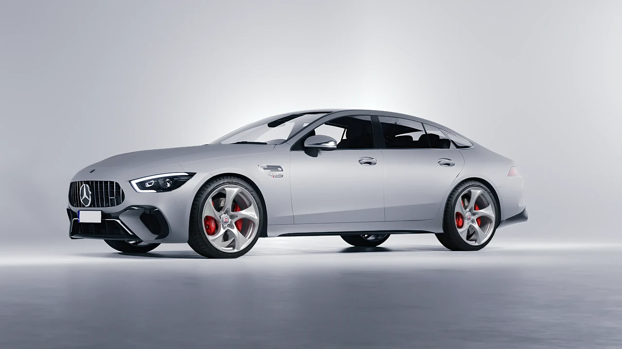 Mercedes-Benz AMG Gt63 S E Performance 4 Door 2023 on HRE Performance Wheels 522M forged wheels, front three-quarter view