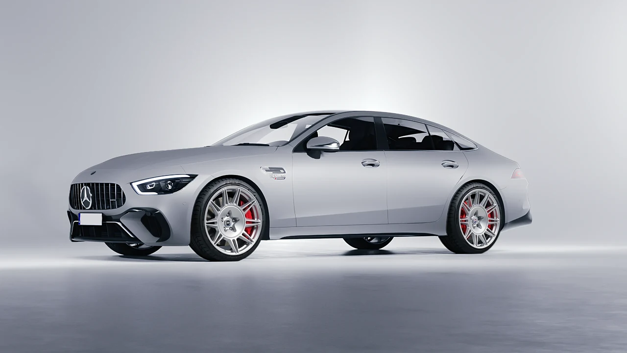 Mercedes-Benz AMG Gt63 S E Performance 4 Door 2023 on HRE Performance Wheels 528M forged wheels, front three-quarter view