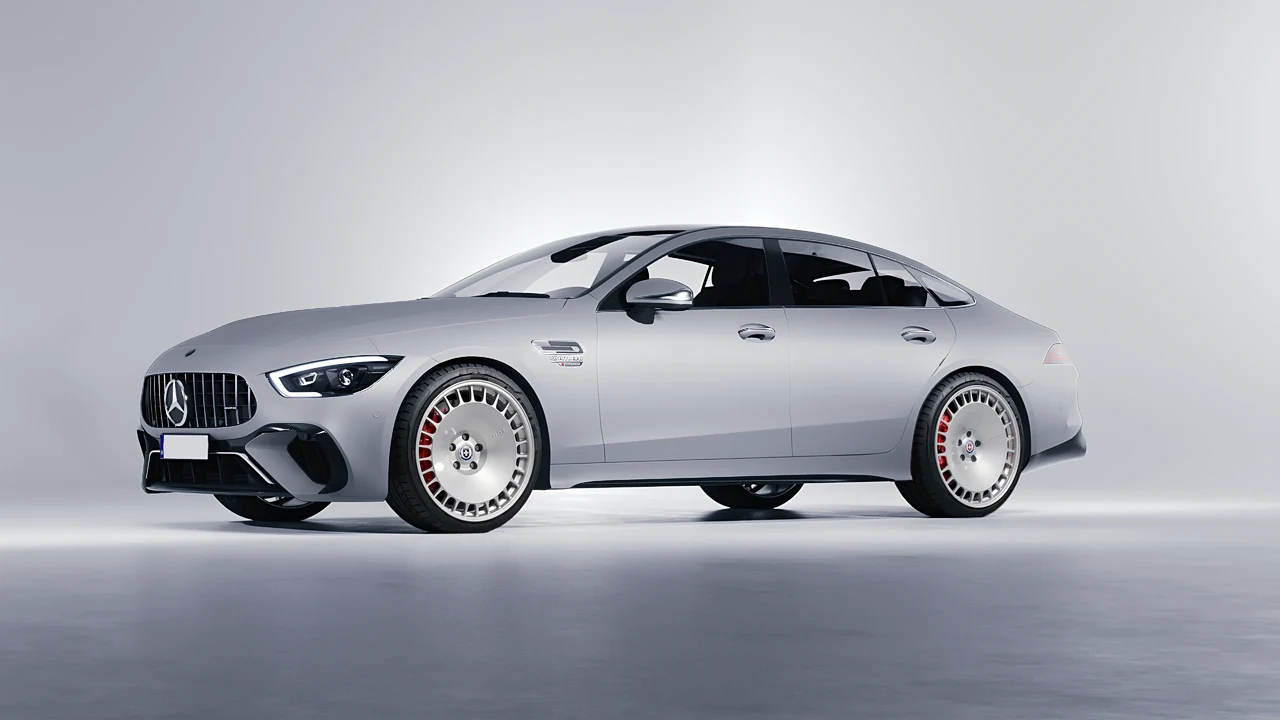 Mercedes-Benz AMG Gt63 S E Performance 4 Door 2023 on HRE Performance Wheels 935M forged wheels, front three-quarter view