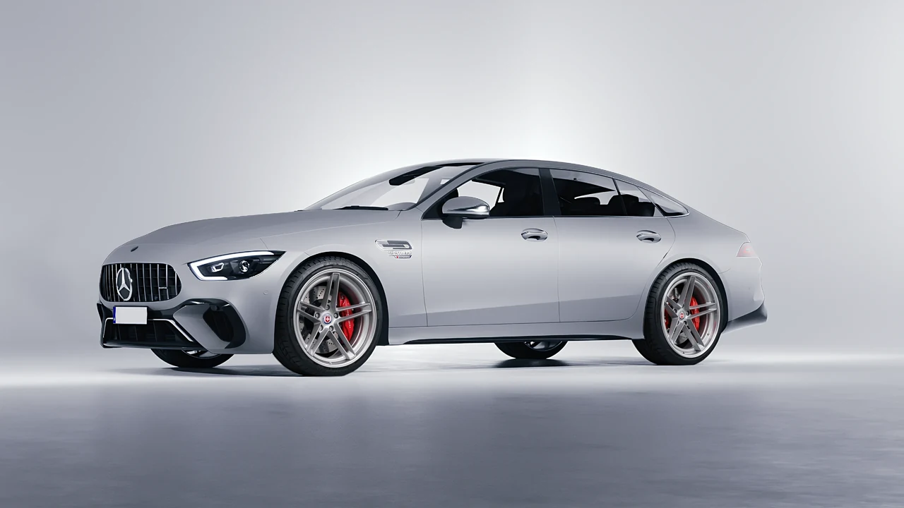 Mercedes-Benz AMG Gt63 S E Performance 4 Door 2023 on HRE Performance Wheels G-Code forged wheels, front three-quarter view
