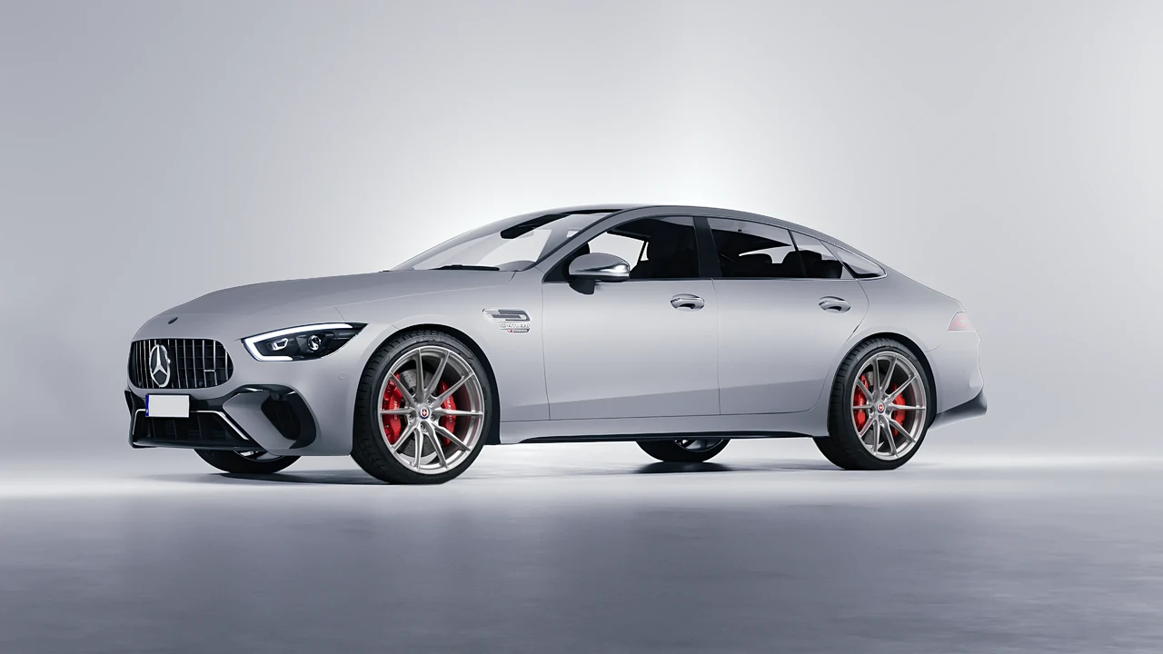 Mercedes-Benz AMG Gt63 S E Performance 4 Door 2023 on HRE Performance Wheels P104SC forged wheels, front three-quarter view