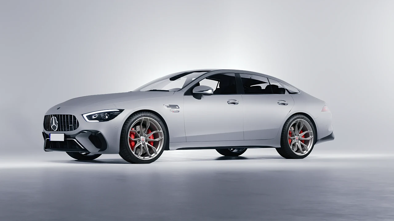 Mercedes-Benz AMG Gt63 S E Performance 4 Door 2023 on HRE Performance Wheels P201 forged wheels, front three-quarter view