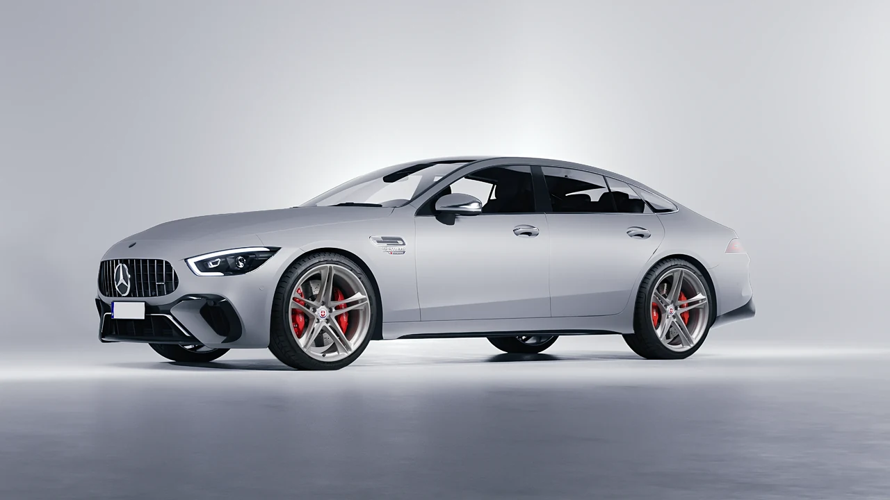 Mercedes-Benz AMG Gt63 S E Performance 4 Door 2023 on HRE Performance Wheels P207 forged wheels, front three-quarter view