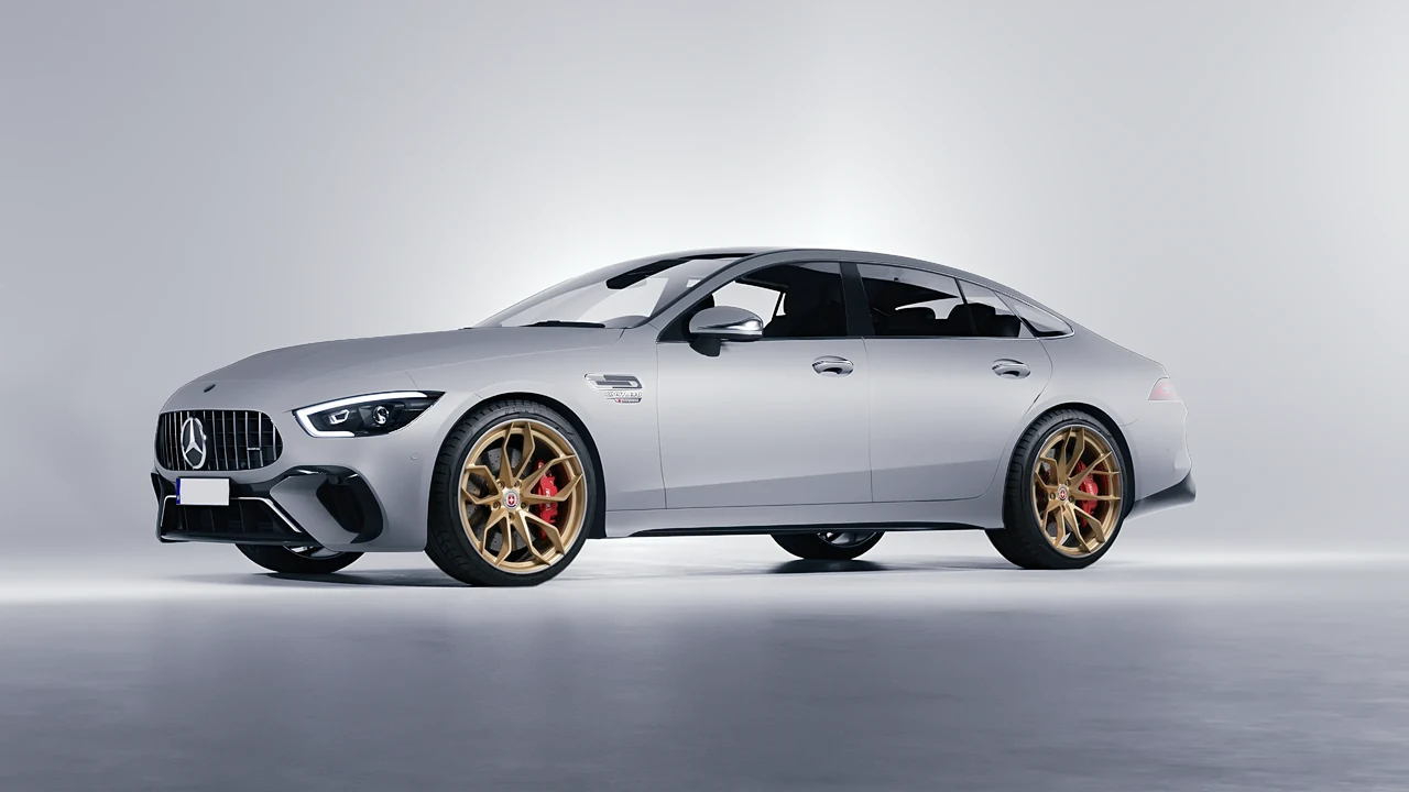 Mercedes-Benz AMG Gt63 S E Performance 4 Door 2023 on HRE Performance Wheels S201H forged wheels, front three-quarter view