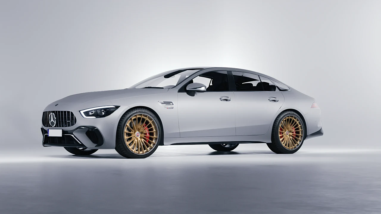 Mercedes-Benz AMG Gt63 S E Performance 4 Door 2023 on HRE Performance Wheels S209H forged wheels, front three-quarter view