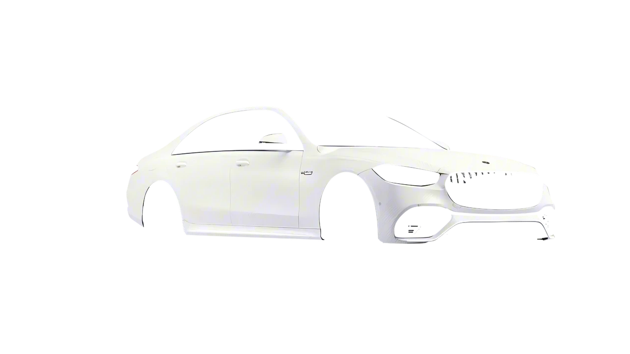 Mercedes-Benz AMG S 63 E Performance 2023 wrapped in Carbon Fiber White (Avery Dennison SW900-115-X), front three-quarter view