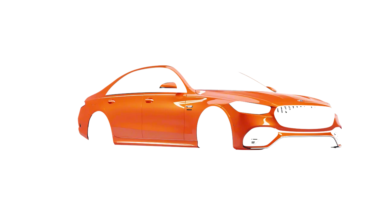 Mercedes-Benz AMG S 63 E Performance 2023 wrapped in Fiery Orange (3M G364), front three-quarter view