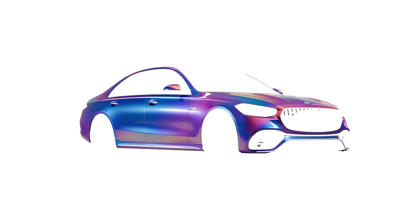 Mercedes-Benz AMG S 63 E Performance 2023 wrapped in Gloss Flip Deep Space (3M GP278), front three-quarter view
