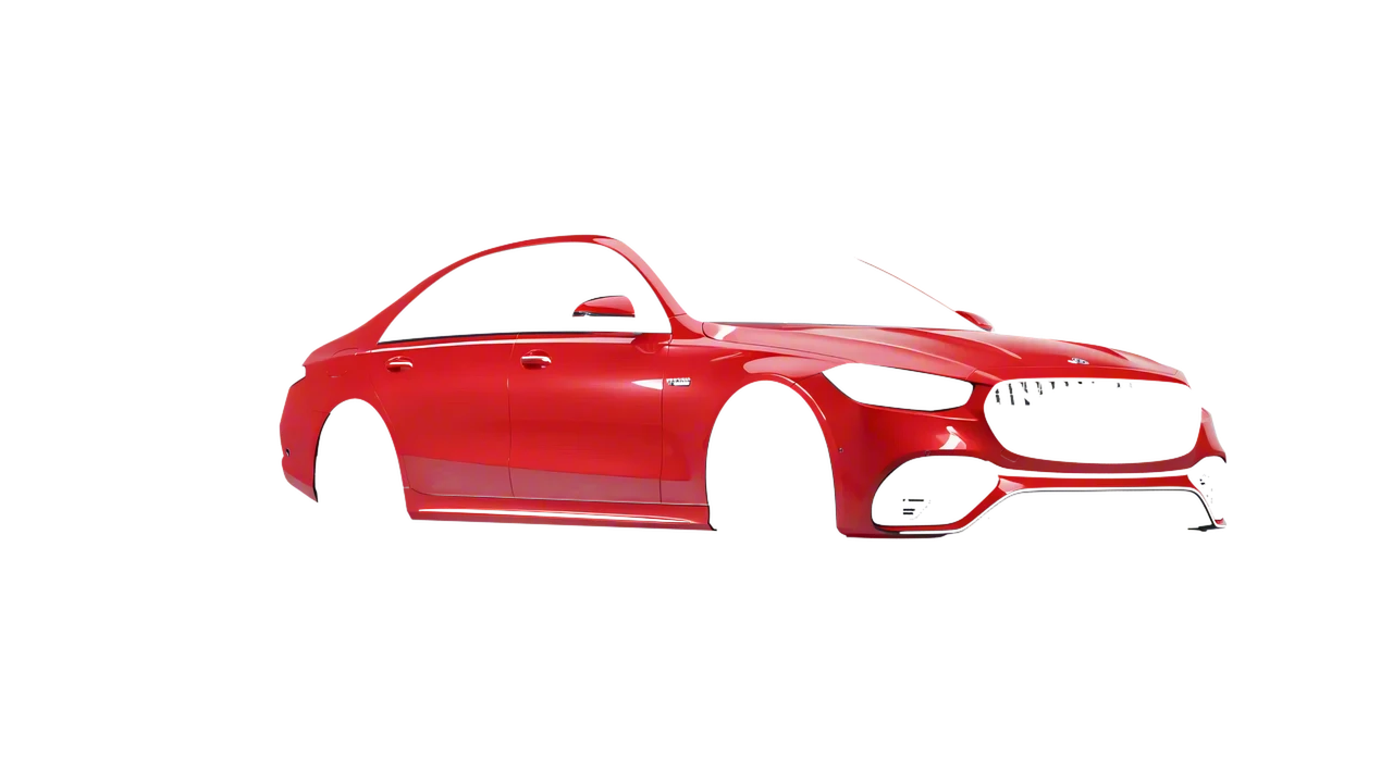 Mercedes-Benz AMG S 63 E Performance 2023 wrapped in Hot Rod Red (3M G13), front three-quarter view