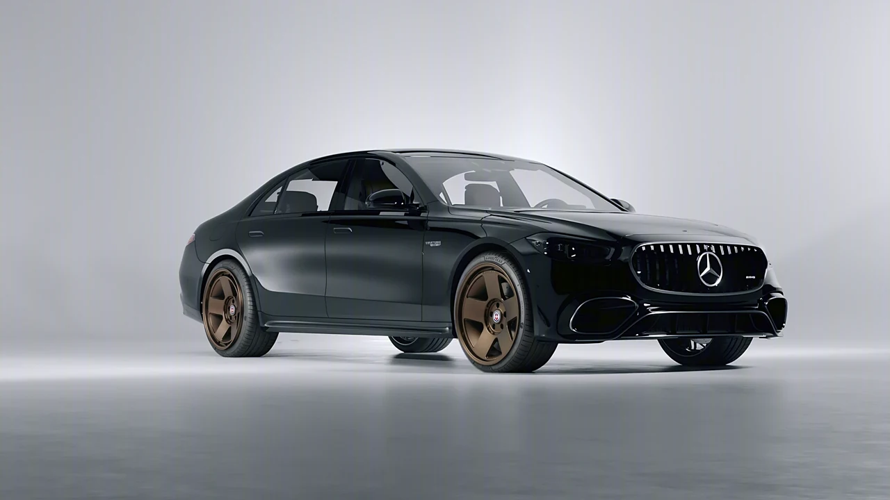 Mercedes-Benz AMG S 63 E Performance 2023 on HRE Performance Wheels 555-GTM forged wheels, front three-quarter view