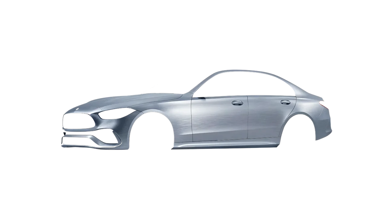 Mercedes-Benz C Class 2022 wrapped in Brushed Aluminum (Avery Dennison SW900-812-X), front three-quarter view
