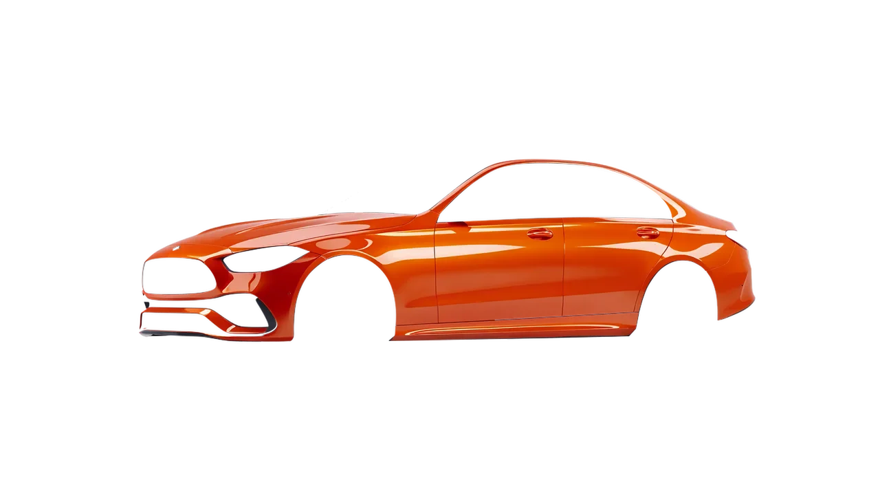 Mercedes-Benz C Class 2022 wrapped in Fiery Orange (3M G364), front three-quarter view